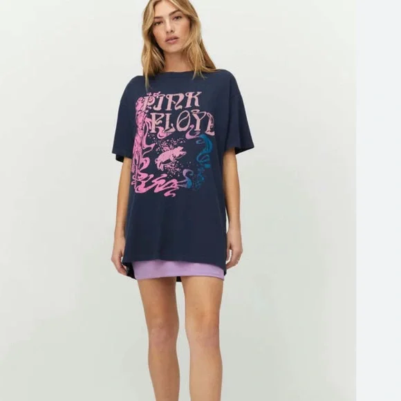 daydreamer Pink Floyd Navy Tee with Pink & Teal Graphic xs - Picture 1 of 5